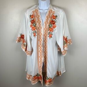 Savanna Jane Kimono Topper Womens Size Medium White Embroidered Bell‎ Sleeves